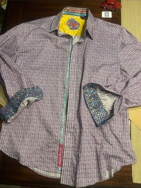 #30 Robert Graham flip cuff Purple Multi-Trim Casual Button-Down 👕 xl 💋